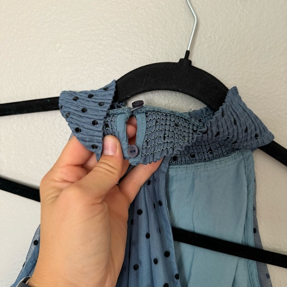 Faballey polka dot mini dress blue and black with ruching - Picture 9 of 13